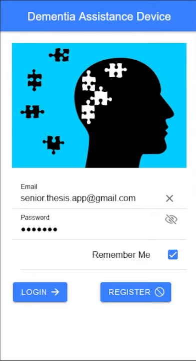 App login page with email, password and remember me
